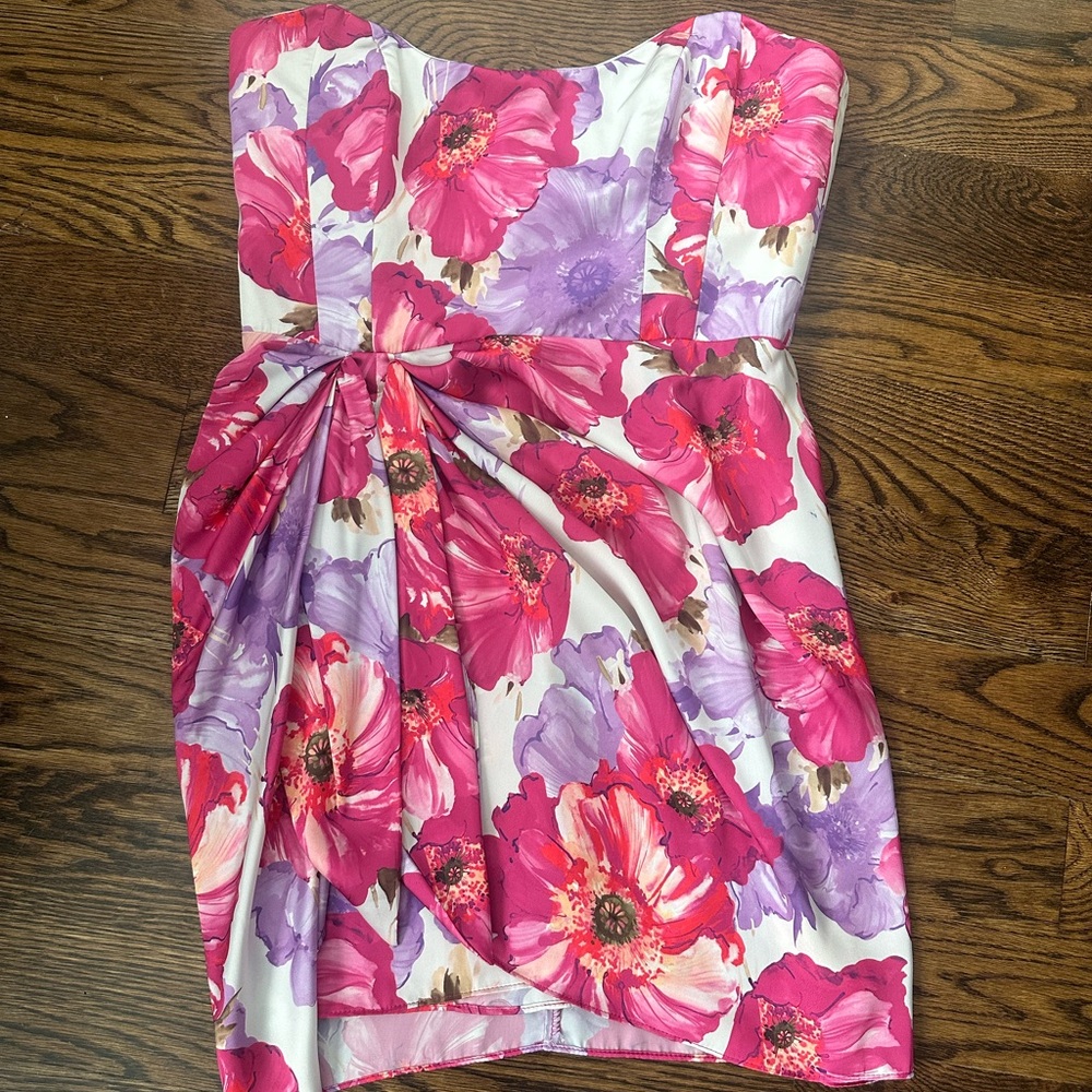 Katie May Pink and Purple Floral Mini Dress worn once and dry cleaned.